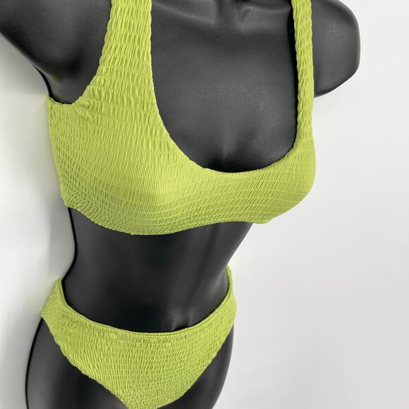 Naked Wardrobe Swim Lime Green Smocked 2 Pc Bikini NEW Sz XS Style NW-W0538 - Picture 2 of 7